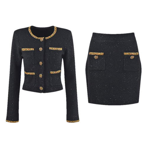 Ariane black sequined tweed jacket & skirt matching set