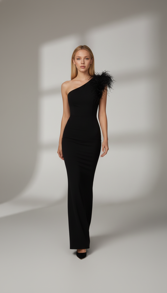 Dulzura One-Shoulder Black Maxi Dress