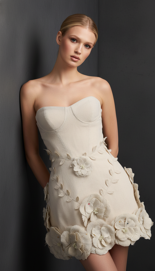 Maison Celie Ivory Blossom Couture Mini Dress