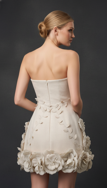 Maison Celie Ivory Blossom Couture Mini Dress