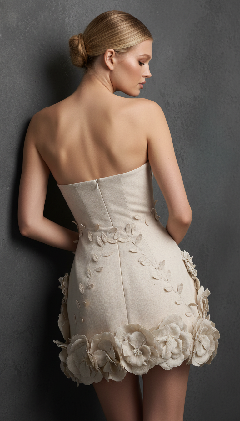 Maison Celie Ivory Blossom Couture Mini Dress