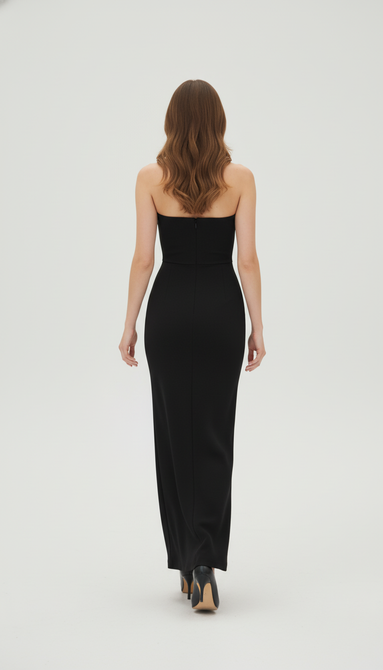 Maison Celie Strapless Backless Black Gown