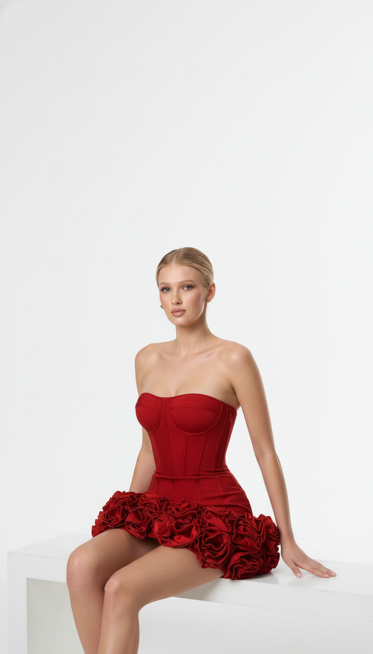 Maison Celie – Rouge Couture Bloom Corset Mini Dress
