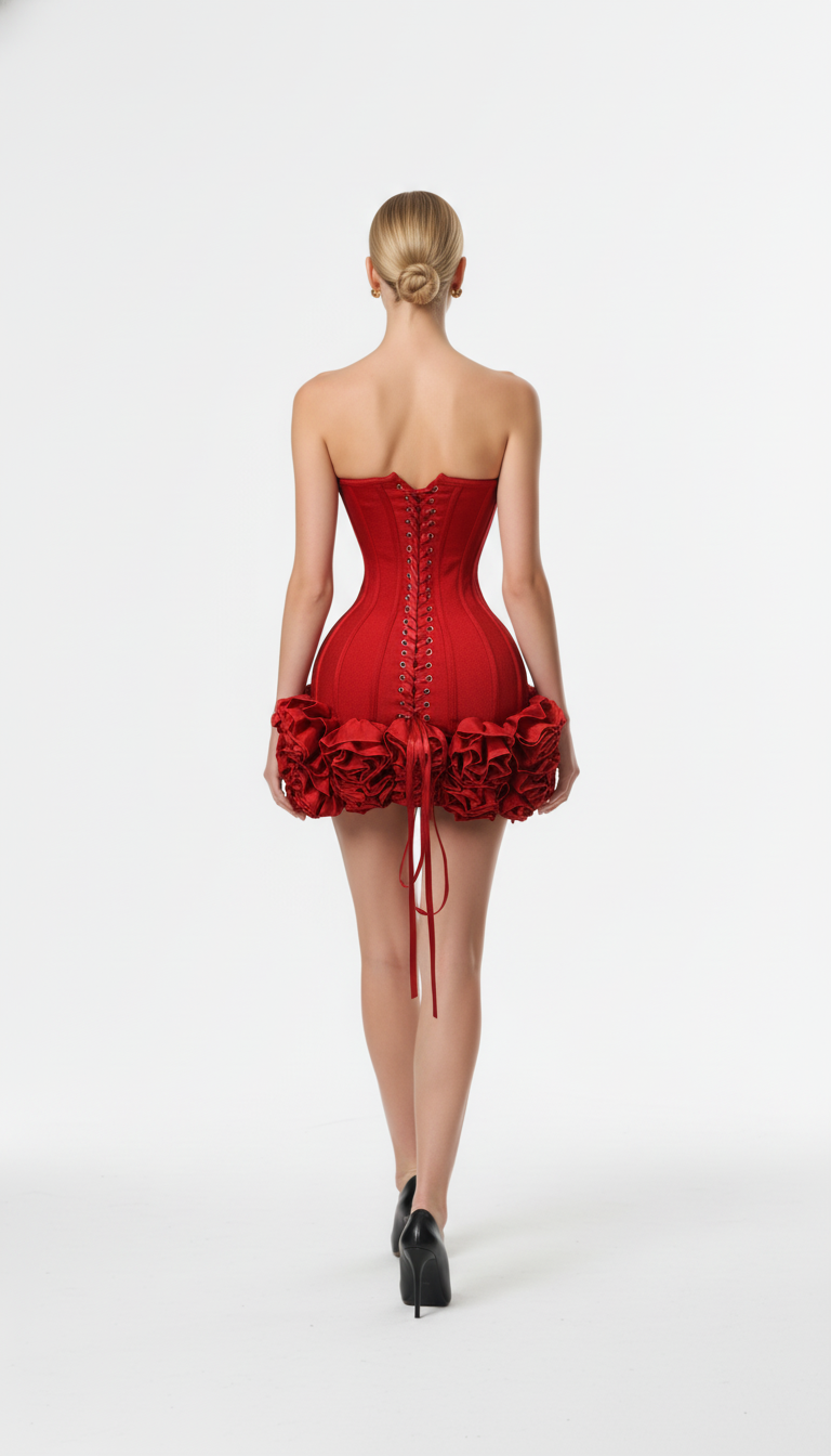 Maison Celie – Rouge Couture Bloom Corset Mini Dress
