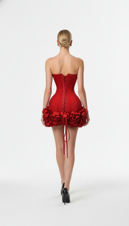 Maison Celie – Rouge Couture Bloom Corset Mini Dress