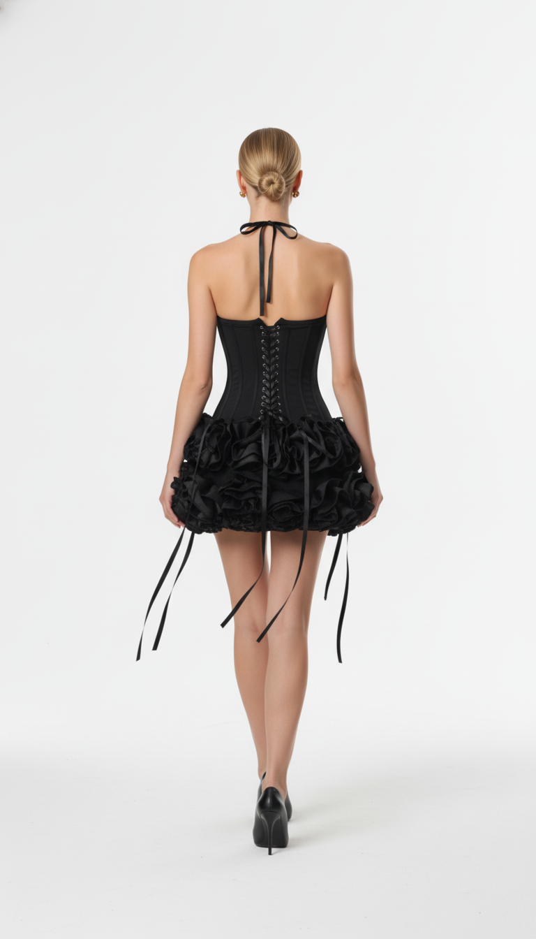 Maison Celie – Noir Bloom Sculpted Corset Mini Dress