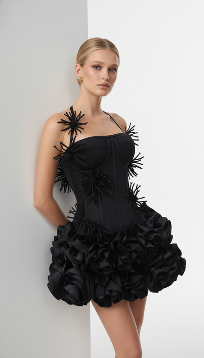 Maison Celie – Noir Bloom Sculpted Corset Mini Dress
