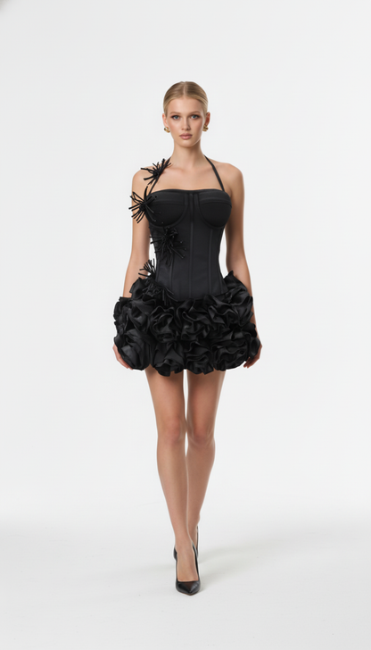 Maison Celie – Noir Bloom Sculpted Corset Mini Dress