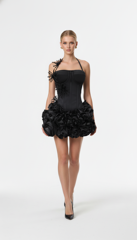 Maison Celie – Noir Bloom Sculpted Corset Mini Dress