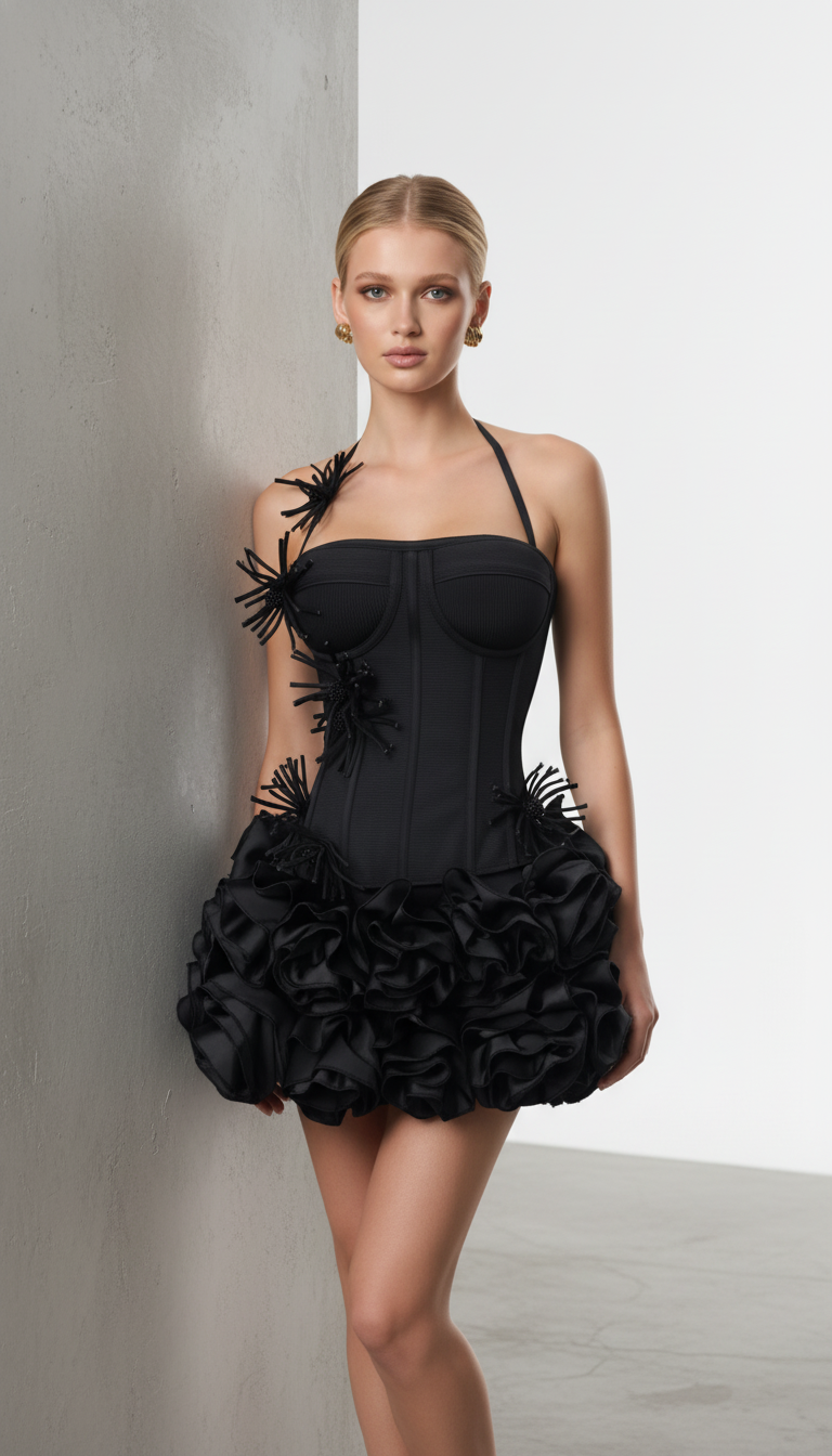 Maison Celie – Noir Bloom Sculpted Corset Mini Dress