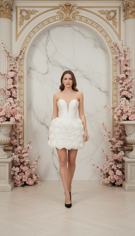 Maison Celie Lumière Rosette Corset Mini Dress