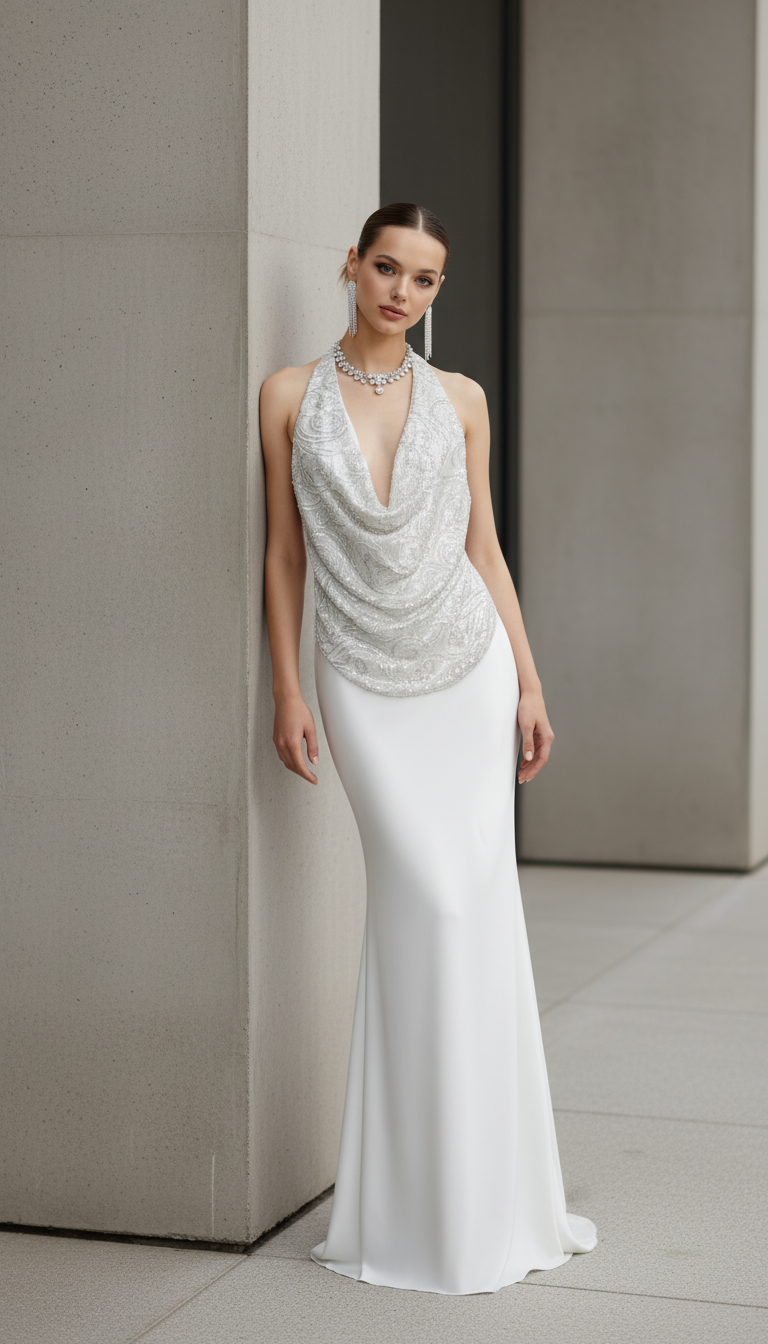 Nibber Temperament 2-Piece Set – Swing Collar Backless Top + Smooth Skirt