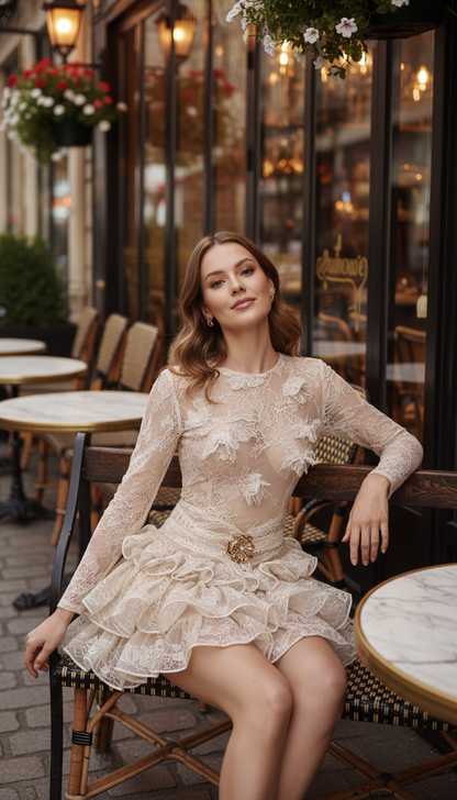 Maison Celie unveils the Élise Lace Couture Ruffle Mini Dress