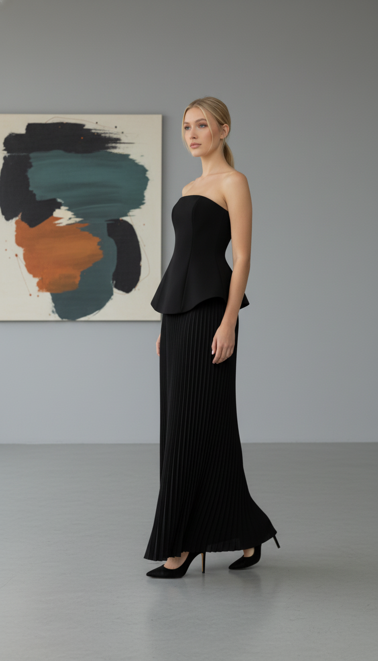 Maison Celie Black Sculpted Peplum Gown
