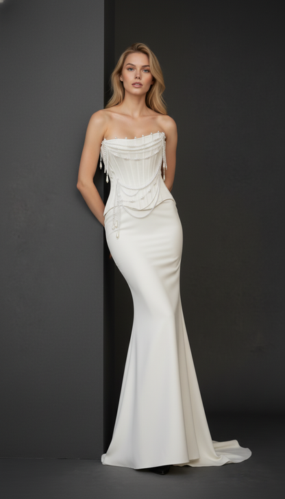 Maison Celie Pearl Veil Corset Gown