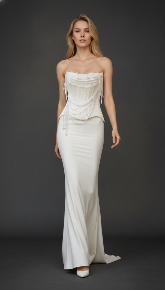 Maison Celie Pearl Veil Corset Gown