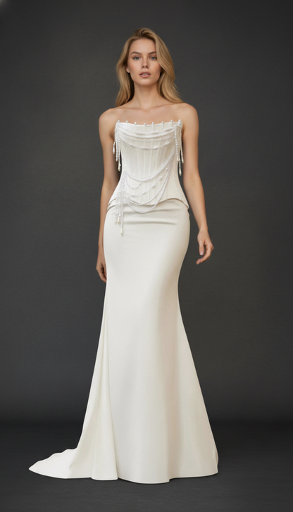 Maison Celie Pearl Veil Corset Gown