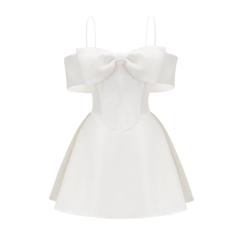 Elva white bowknot flared mini dress (US Only)