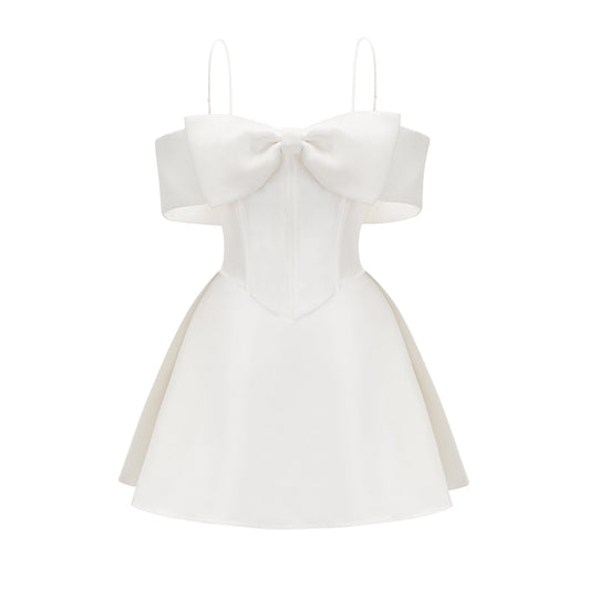 Elva white bowknot flared mini dress (US Only)