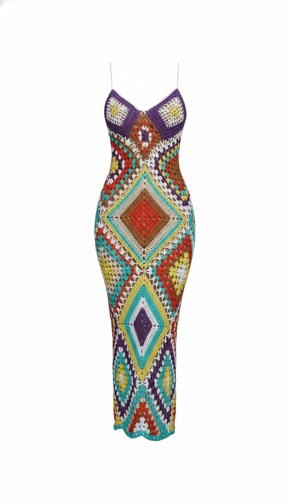 Solara Multicolor Crochet Knitted Maxi Dress