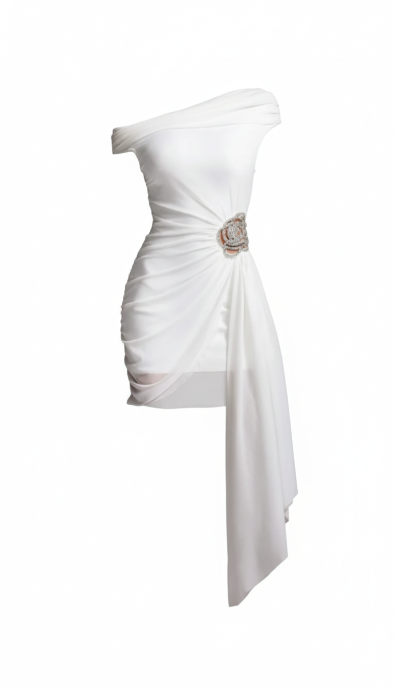 Selene One Shoulder Sleeveless Flowers Diamond Bandage Mini Dress