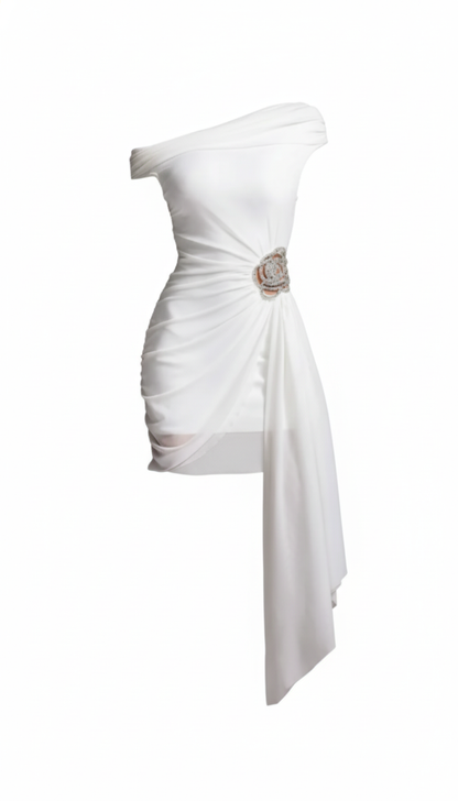 Selene One Shoulder Sleeveless Flowers Diamond Bandage Mini Dress