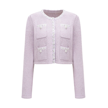 Fabienne purple sequin-detail jacket & skirt matching set