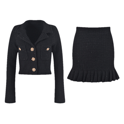 Fatoumata black waffle-knit jacket & skirt matching set