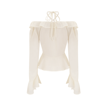 Fauve white ruffle strapless long-sleeve blouse