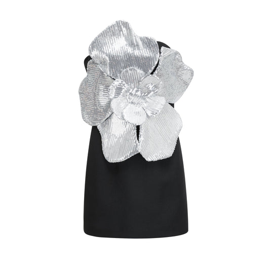 Florence faux-flower mini dress in Black