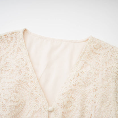 Galatea white lace short-sleeve v-neck dress (US Only)