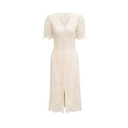 Galatea white lace short-sleeve v-neck dress (US Only)