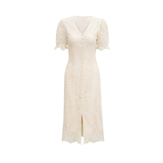 Galatea white lace short-sleeve v-neck dress (US Only)