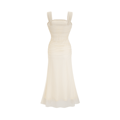 Giulia white mesh pleated midi dress