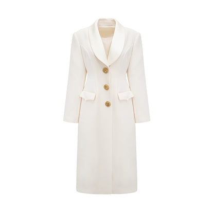 Illyria white single-breasted long coat