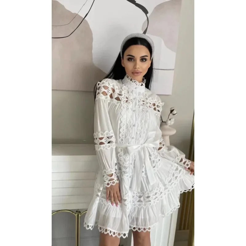 Madeleine white panelled embroidery midi dress