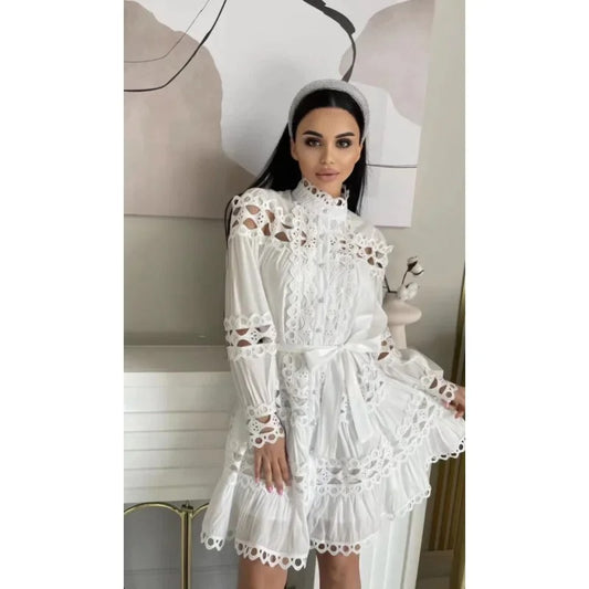 Madeleine white panelled embroidery midi dress