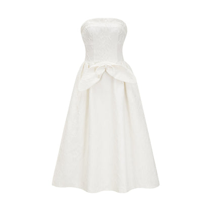 Ingrid white bowknot embroidered midi dress (US Only)