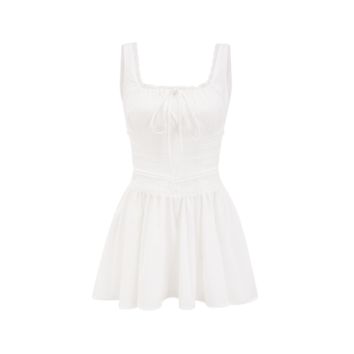 Leiana white pleated lace straps dress (US Only)