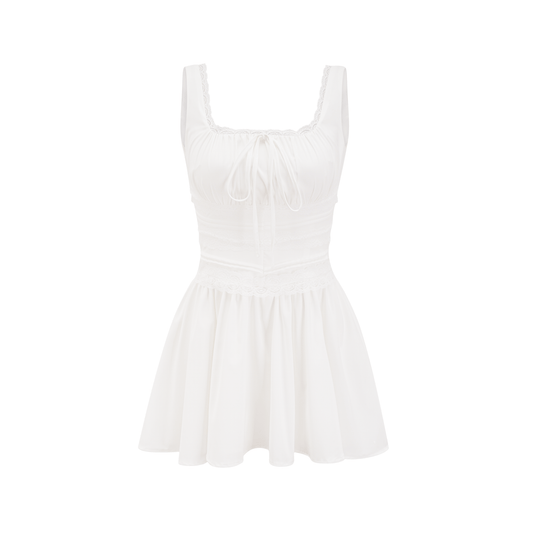 Leiana white pleated lace straps dress (US Only)