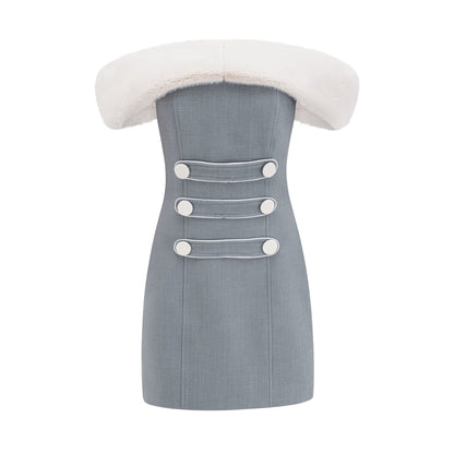 Lina grey faux-fur mini dress