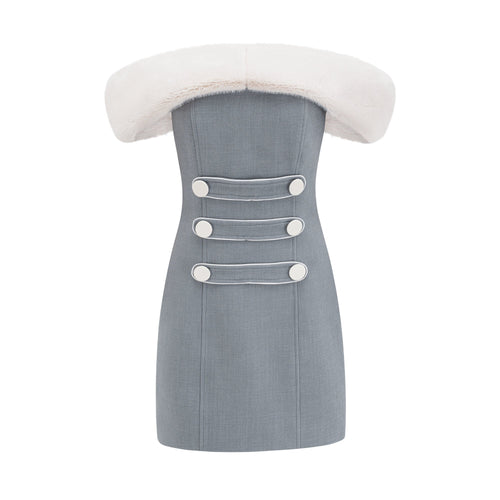 Lina grey faux-fur mini dress