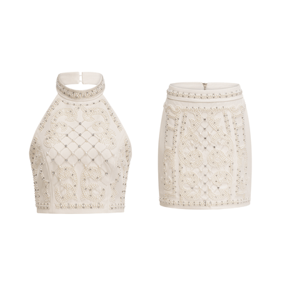 Luna embellished top & skirt matching set