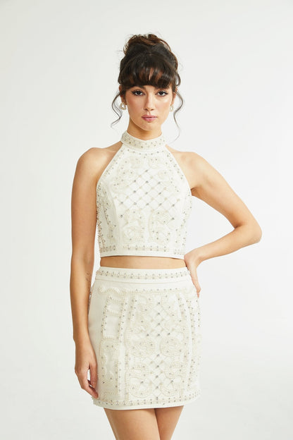 Luna embellished top & skirt matching set
