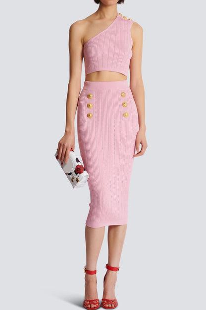 lynn One Shoulder Knit Set - Pink