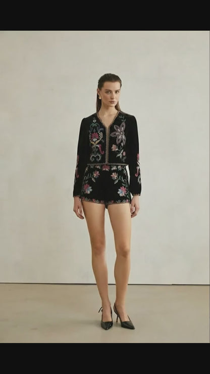 Velora Vintage Velvet Embroidered Jacket