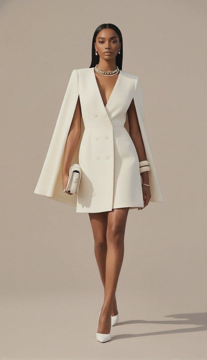 Cape Blazer V-Neck Mini Dress