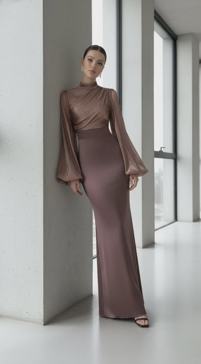 Maison Celie High Waisted Women Satin Long Dress