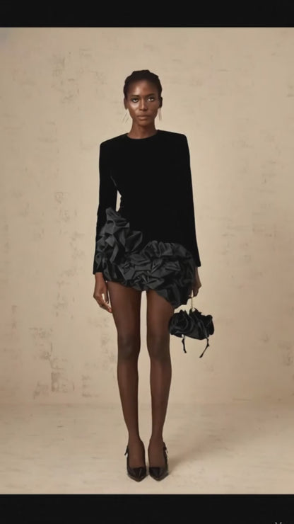 Structured Velvet & 3D Rosette Mini Dress
