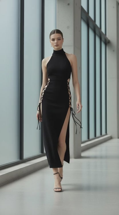 Slim Midi Dress Black Grunge Style Alt Partywear